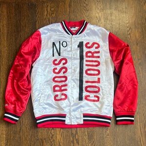 Mitchell & Ness 24K Tour Bruno Mars Cross Colours Varsity Bomber Jacket Red